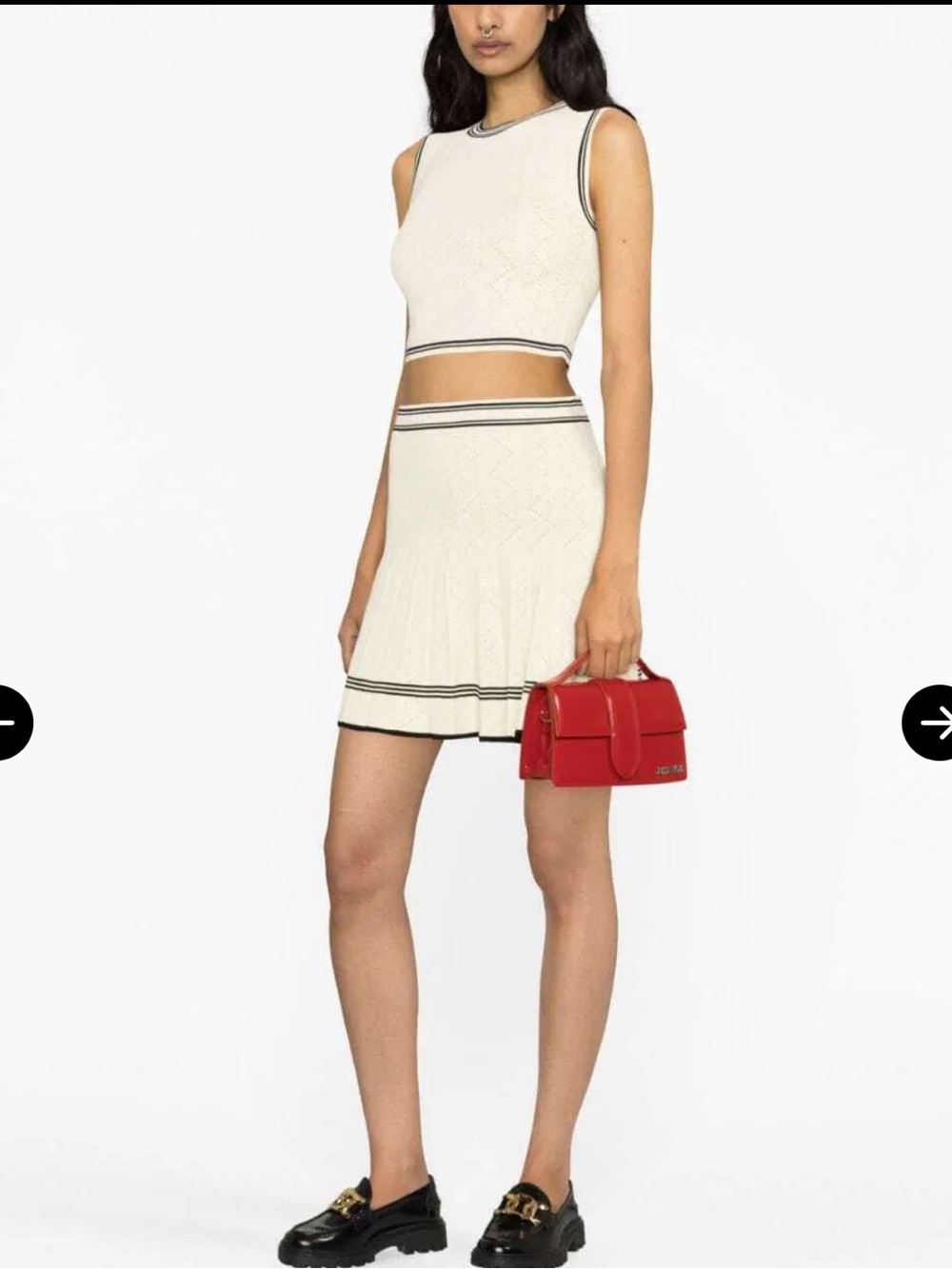 WORN ONCE SANDRO Cream Knit Pleated Mini Skirt with top SET